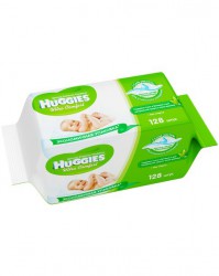 Салфетки влажные детские, Huggies (Хаггис) 128 шт классик с алоэ и витамином Е